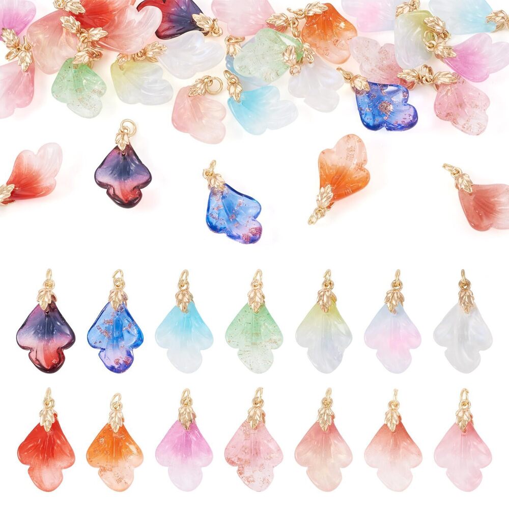 1685 Beadthoven 28pcs Leaf Glass Pendants 14 Colors Lampwork Glass Crystal